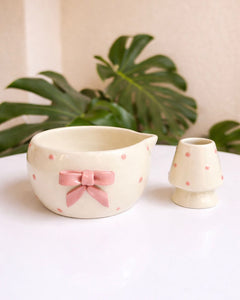Pink bowl & whisk holder set
